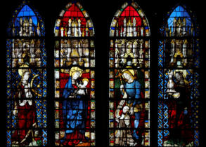 Baie 30: Saintes et Saints, avec Catherine, la Vierge à l'Enfant, Michel (et le donateur) et Barbe