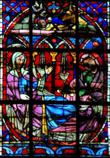 Baie 203 La Nativité: L'Enfant Jésus est sous la garde du boeuf et de l'âne (au XIIIème siècle) 
