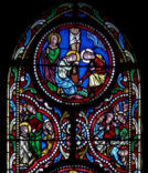 A gauche, résurrection de Lazare, à droite Madeleine brise un vase de parfum sur les pieds du Christ - En haut, elle embrasse les pieds du Christ sur la croix