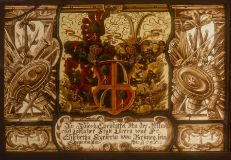 Vitrail aux armes deJoseph-Christoffel An der Allmend et de Maria-Elisabetha Segesser, son épouse